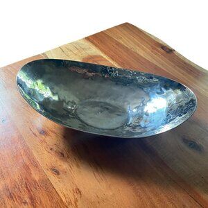 Mary Jurek Large Bowl MJ Hammered Oval Metal Fruit Salad Modern Serving Piece